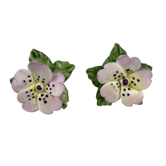 Dorothy Ann Staffordshire Hand Painted Bone China Earrings Flower Embellished St - Picture 1 of 4